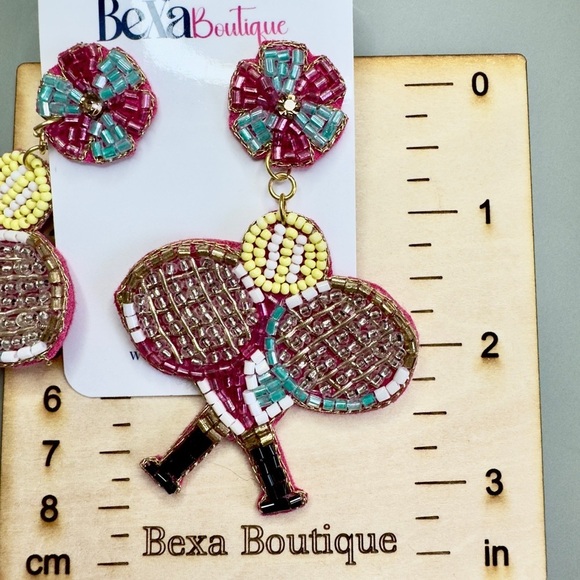 Beaded Tennis Racket Earrings - Picture 3 of 3